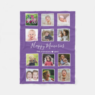 Create Your Own 12 Family Photo Collage Purple Fleece Blanket