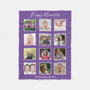 Create Your Own 12 Family Photo Collage Purple Fleece Blanket