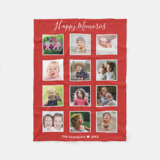 Create Your Own 12 Family Photo Collage Red Fleece Blanket