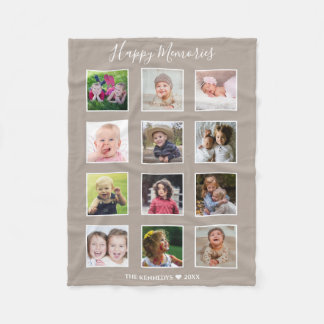 Create Your Own 12 Family Photo Collage Taupe Fleece Blanket