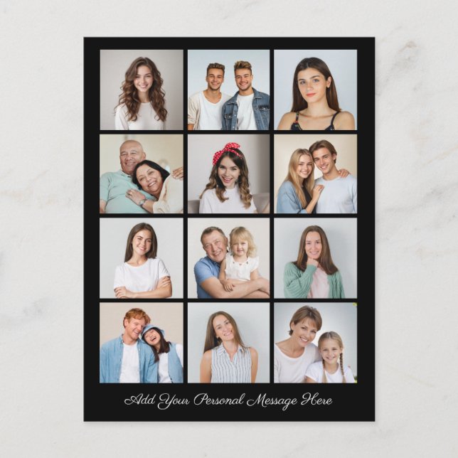 Create Your Own 12 Photo Collage Add Your Greeting Postcard (Front)