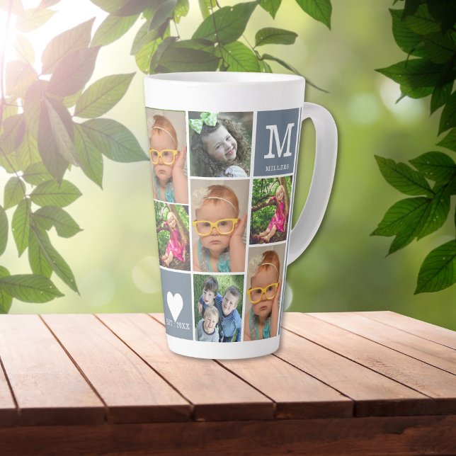 Create Your Own 12 Photo Collage Family Monogram Latte Mug (Creator Uploaded)