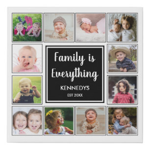 Create Your Own 12 Photo Collage Family Quote Faux Canvas Print