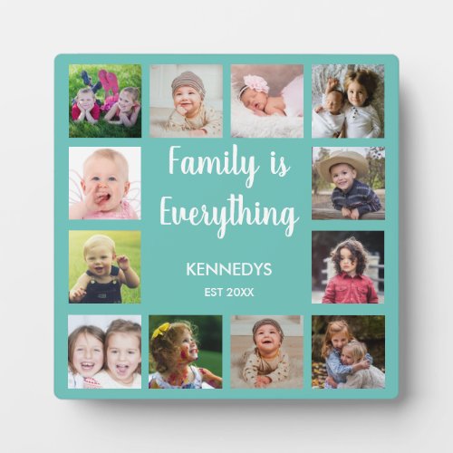 Create Your Own 12 Photo Collage Family Teal Plaque