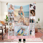 Create Your Own 12 Photo Collage Fleece Blanket<br><div class="desc">Create your very own personalized photo gift fleece blanket,  featuring a girly pink background that can be changed to any color,  12 of your most favorite pictures,  and a simple text template for you to customize. This unique blanket makes a wonderful gift for yourself,  family or friends.</div>