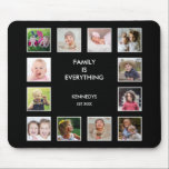 Create Your Own 12 Photo Collage Frame Black Mouse Pad<br><div class="desc">Create your own photo collage mouse pad with 12 of your favorite pictures. The photo frame template helps you treasure your special moments and also makes a thoughtful gift for parents, grandparents and friends. The personalized mousepad makes it a perfect gift for all occasions. Personalize with family name and established...</div>