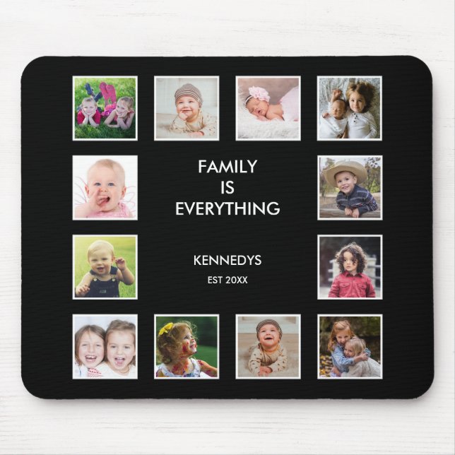 Create Your Own 12 Photo Collage Frame Black Mouse Pad (Front)