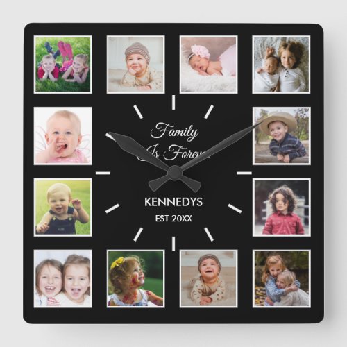 Create Your Own 12 Photo Collage Frame Black Squar Square Wall Clock