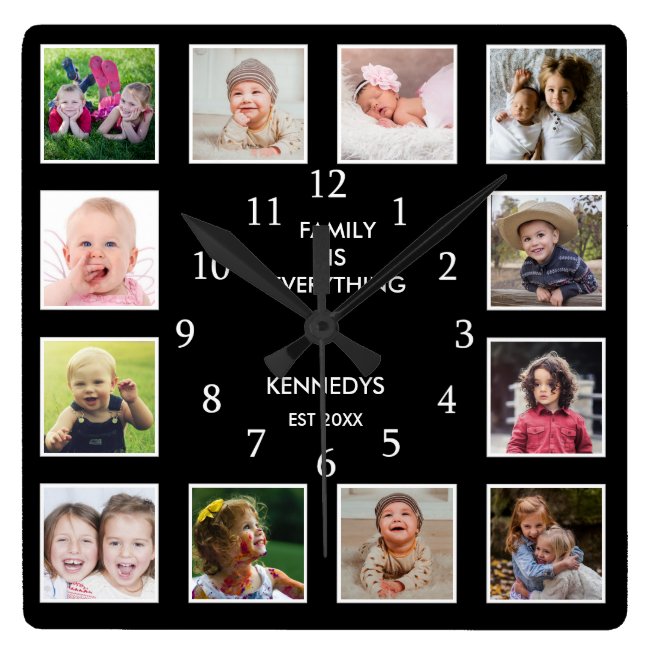 Create Your Own 12 Photo Collage Frame Black Square Wall Clock