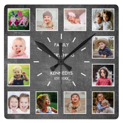 Create Your Own 12 Photo Collage Frame Chalkboard Square Wall Clock