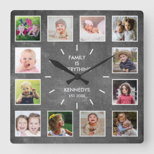 Create Your Own 12 Photo Collage Frame Chalkboard Square Wall Clock