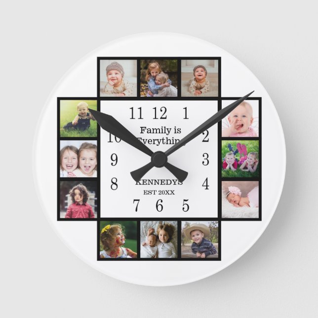 Create Your Own 12 Photo Collage Frame Family Round Clock (Front)