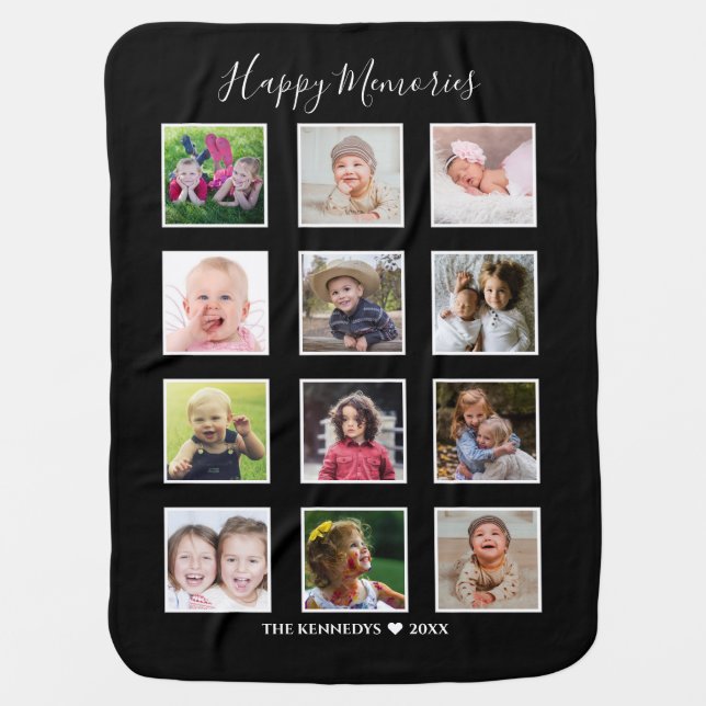 Create Your Own 12 Photo Collage Keepsake  Baby Blanket (Front)