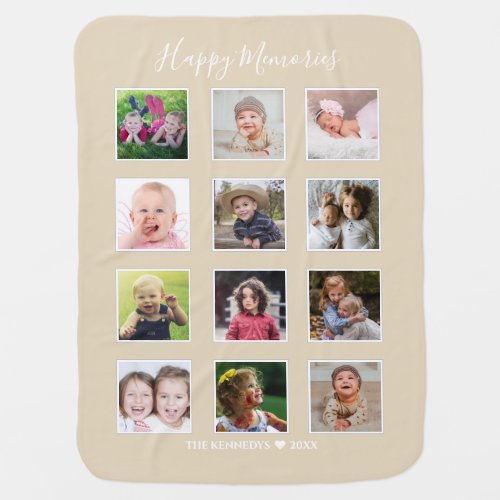Create Your Own 12 Photo Collage Keepsake Tan Baby Blanket