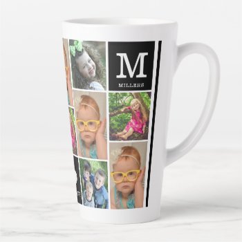 Create Your Own 12 Photo Collage Monogram Black Latte Mug by semas87 at Zazzle