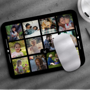 Create your own 12 photo collage monogram mouse pad