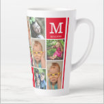Create Your Own 12 Photo Collage Monogram Red Latte Mug<br><div class="desc">A modern 12 photo collage latte mug personalized with your family name and monogram initial. The Family is everything quote makes this a special keepsake mug.</div>
