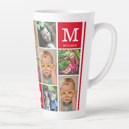 Create Your Own 12 Photo Collage Monogram Red Latte Mug