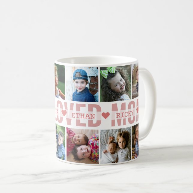 Create Your Own 12 Photo Collage Most Loved Mom Coffee Mug (Front Right)