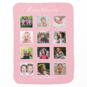 Create Your Own 12 Photo Collage Pink Girl Baby Blanket