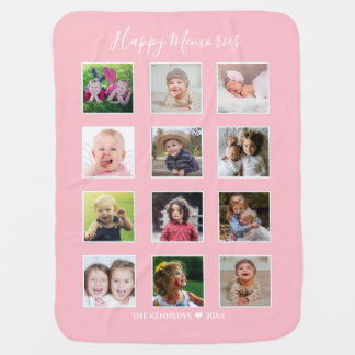 Create Your Own 12 Photo Collage Pink Girl Baby Blanket