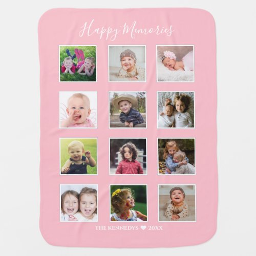 Create Your Own 12 Photo Collage Pink Girl Baby Blanket