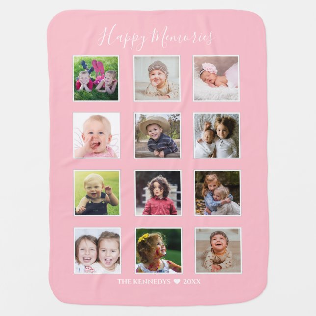 Create Your Own 12 Photo Collage Pink Girl Baby Blanket (Front)