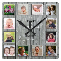 Create Your Own 12 Photo Collage Rustic Gray Wood Square Wall Clock Create Your Own 12 Photo Collage Rustic Gray Wood Square Wall Clock