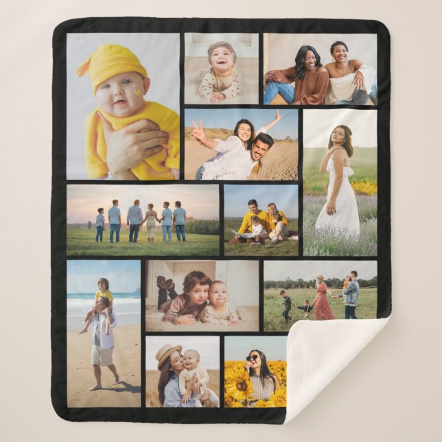 Create Your Own 12 Photo Collage Sherpa Blanket (Front)