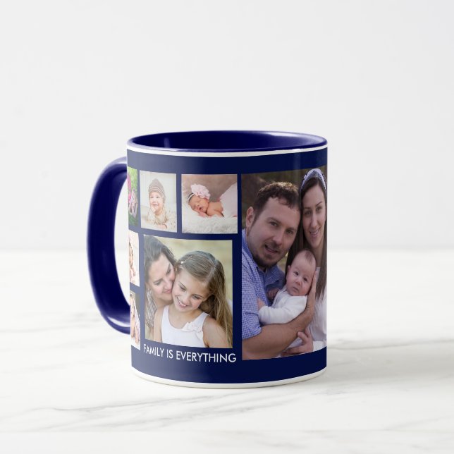 Create Your Own 13 Family Photo Collage Blue Mug (Front Left)