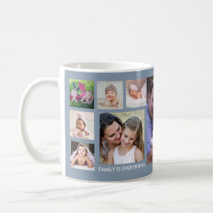 Create Your Own 13 Family Photo Collage Dusty Blue Coffee Mug