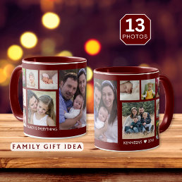 Create Your Own 13 Family Photo Collage Maroon Mug