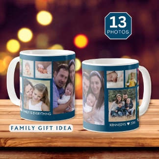 Create Your Own 13 Family Photo Collage Ocean Blue Coffee Mug