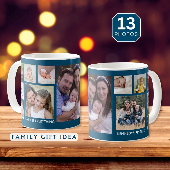 Create Your Own 13 Family Photo Collage Ocean Blue Coffee Mug (Creator Uploaded)
