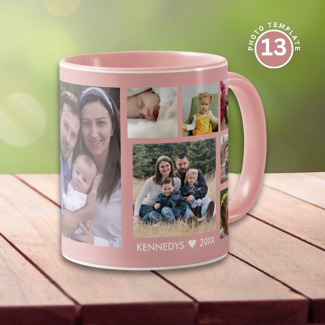 Create Your Own 13 Family Photo Collage Pink Mug (Creator Uploaded)