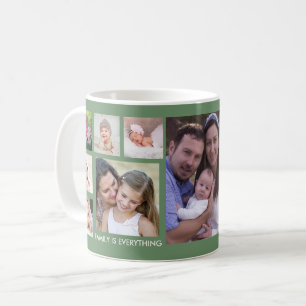 Create Your Own 13 Family Photo Collage Sage Green Coffee Mug