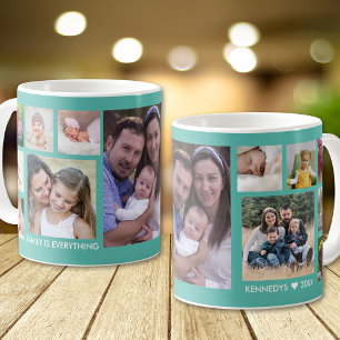 Create Your Own 13 Family Photo Collage Teal Coffee Mug