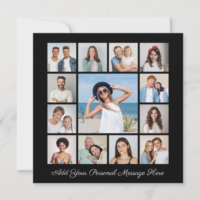Create Your Own 13 Photo Collage Add Your Greeting Note Card (Front)