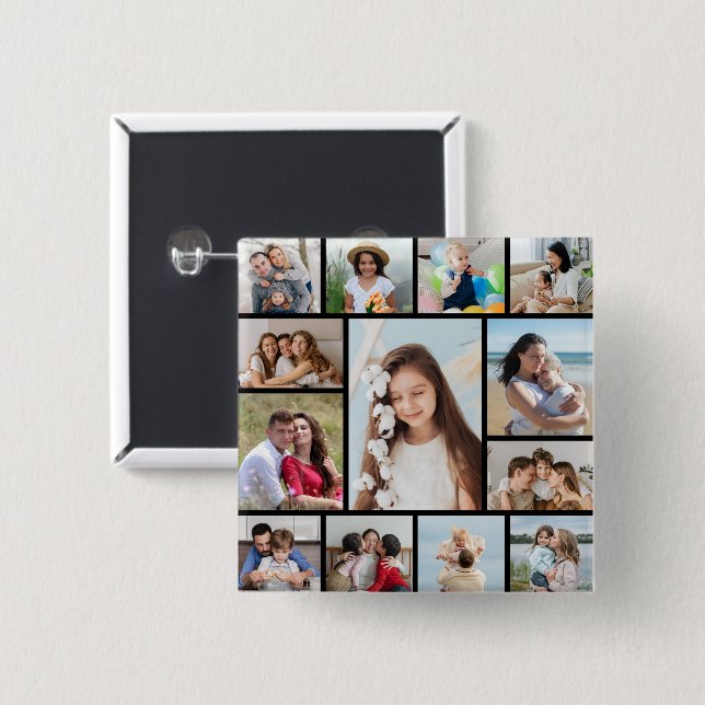 Create Your Own 13 Photo Collage Button (Front & Back)