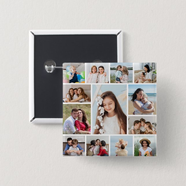 Create Your Own 13 Photo Collage Button (Front & Back)
