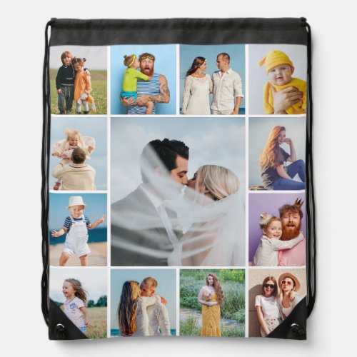 Create Your Own 13 Photo Collage Drawstring Bag