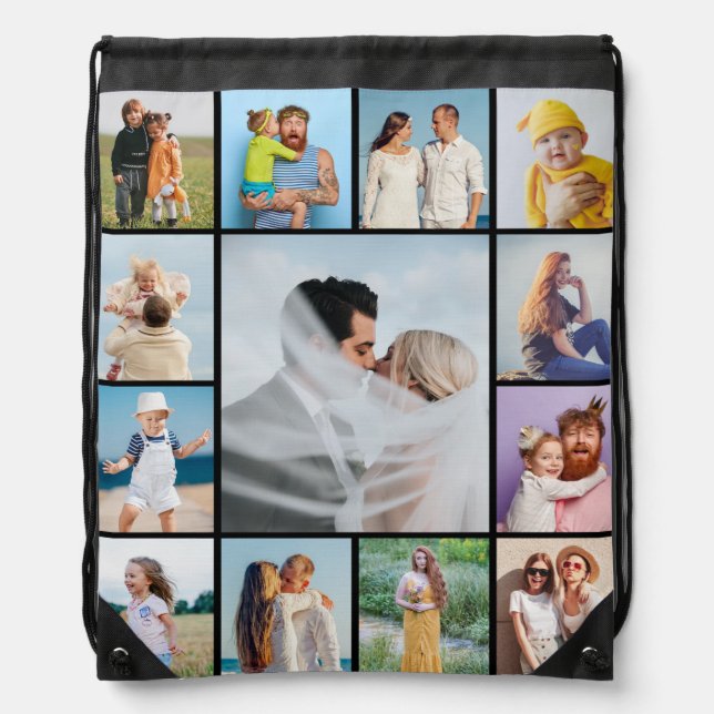 Create Your Own 13 Photo Collage Drawstring Bag (Front)