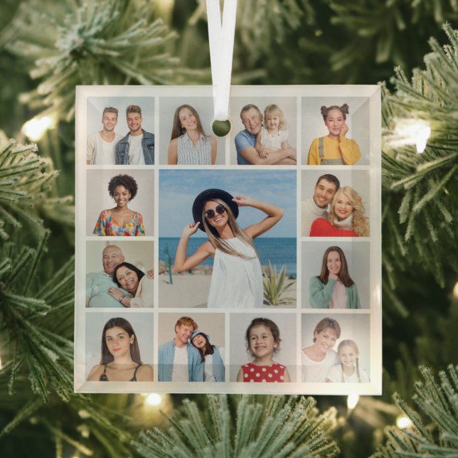 Create Your Own 13 Photo Collage Glass Ornament (Insitu)