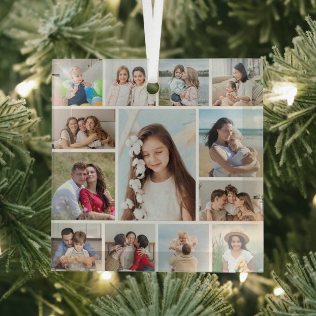 Create Your Own 13 Photo Collage Glass Ornament (Insitu)