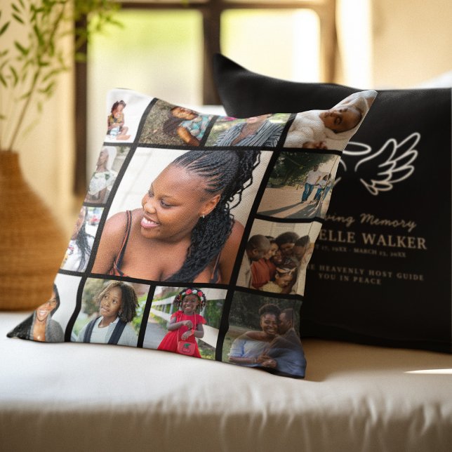 Create Your Own 13 Photo Collage Memorial Funeral  Throw Pillow (Creator Uploaded)