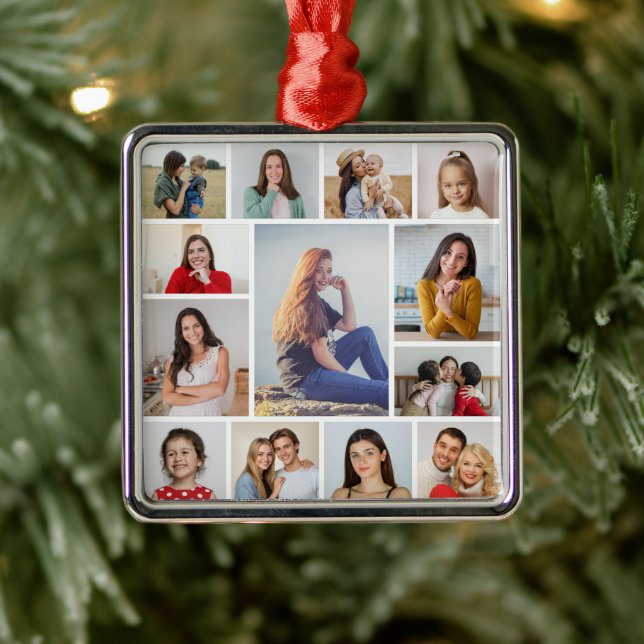 Create Your Own 13 Photo Collage Metal Ornament (Tree)