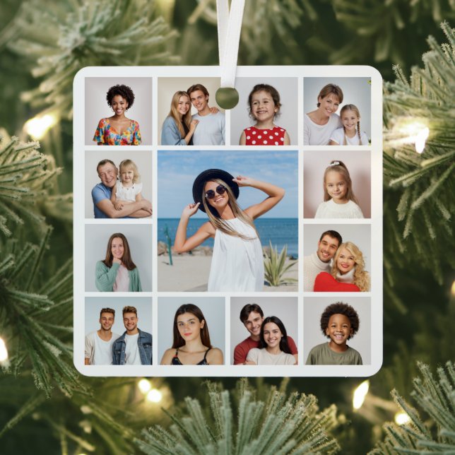 Create Your Own 13 Photo Collage Metal Ornament (Insitu)