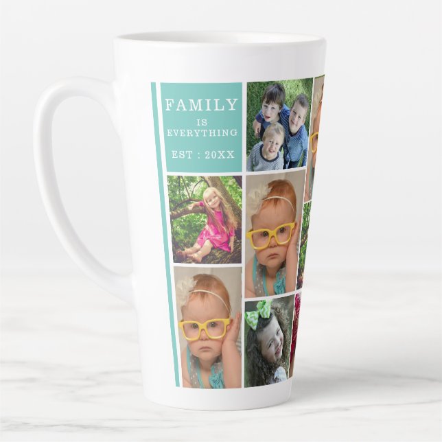 Create Your Own 13 Photo Collage Monogram Teal Lat Latte Mug (Left)