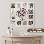 Create Your Own 13 Photo Collage Quote White Wood  Square Wall Clock<br><div class="desc">Create your own photo collage wall clock with 13 of your favorite pictures. The photo frame clock helps you treasure your special moments and also makes a thoughtful gift for parents, grandparents and friends. The personalized family clock makes it a perfect gift for all occasions. Personalize with family name and...</div>