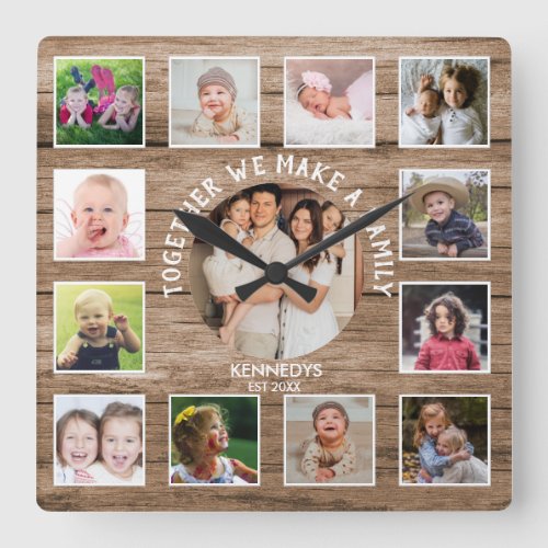 Create Your Own 13 Photo Collage Rustic Barn Wood Square Wall Clock